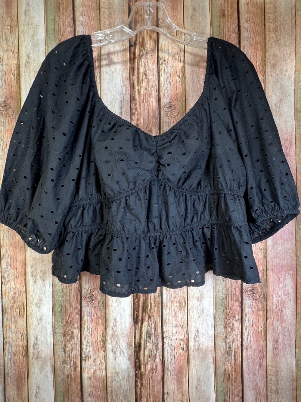 A New Day Black Cotton Eyelet Crop Top Size XL